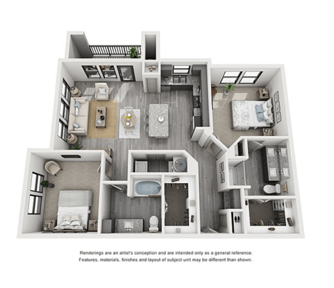 The Flats at Shadowglen Apartments in Manor, TX Two Bedroom Floor Plan